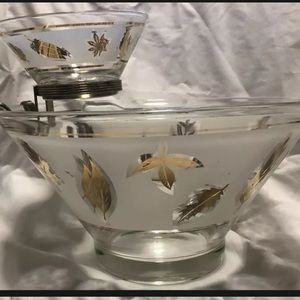Mid Century Modern Chip And Dip Server by G Reeves Frosted with Gold Leaves